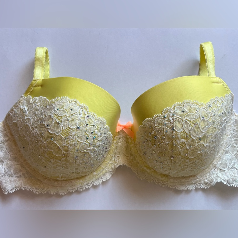 Victoria Secret Yellow Rhinestone Dream Angels Demi Bra 34DD